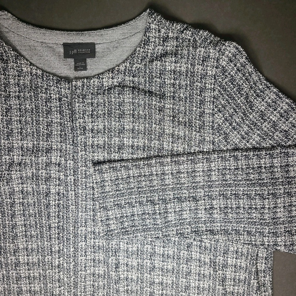 J. Jill Wearever Collection Textured Knit Jacket Sz LP Black White Cardigan